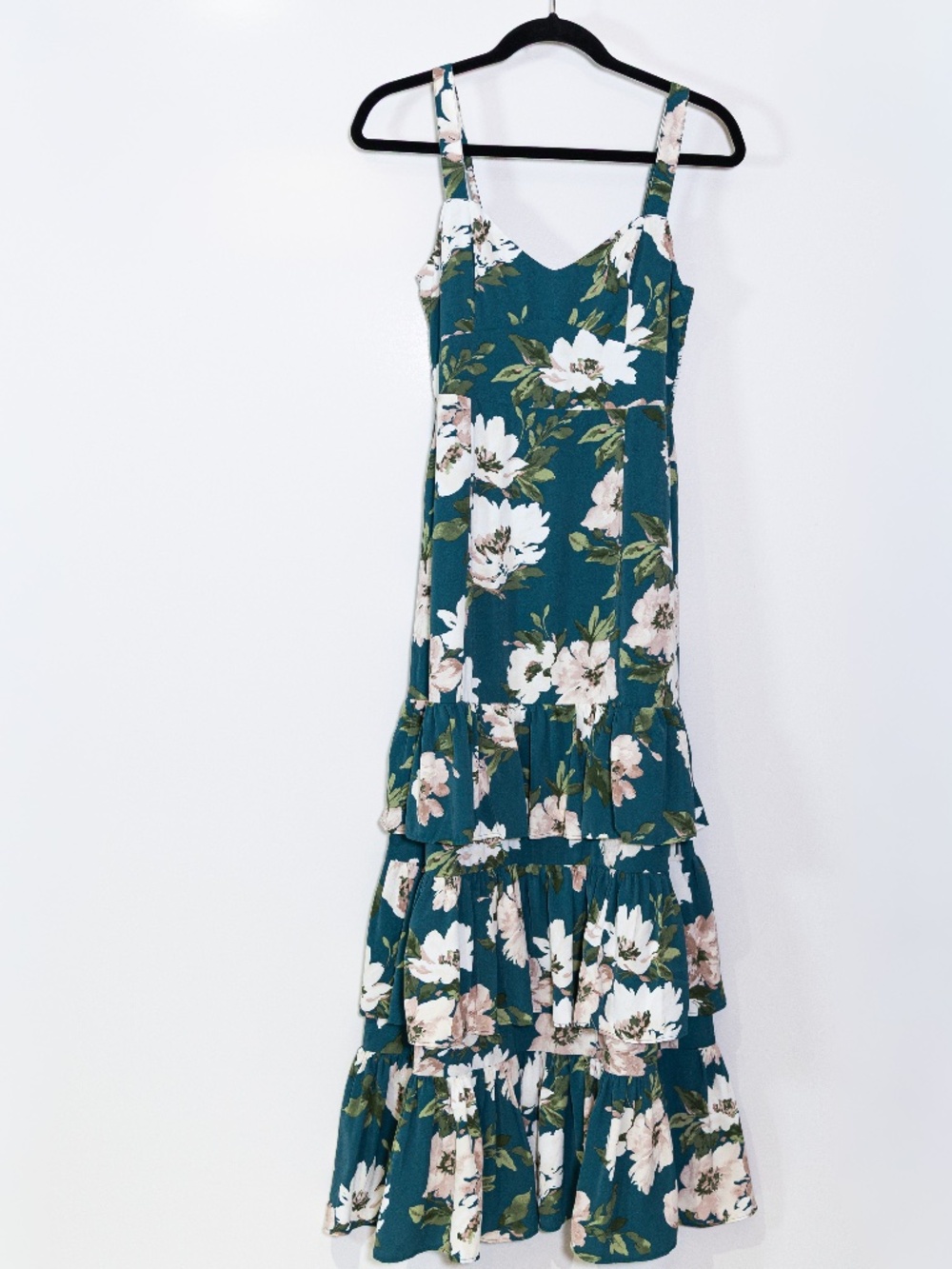 Abercrombie & Fitch Green Floral Flower Print Tiered Chiffon Maxi Dress Green SP